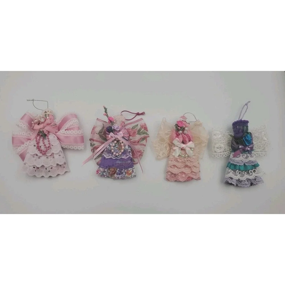 Lot Of 4‎ Handmade Angel Fabric Christmas Tree Ornaments Victorian Style Decor